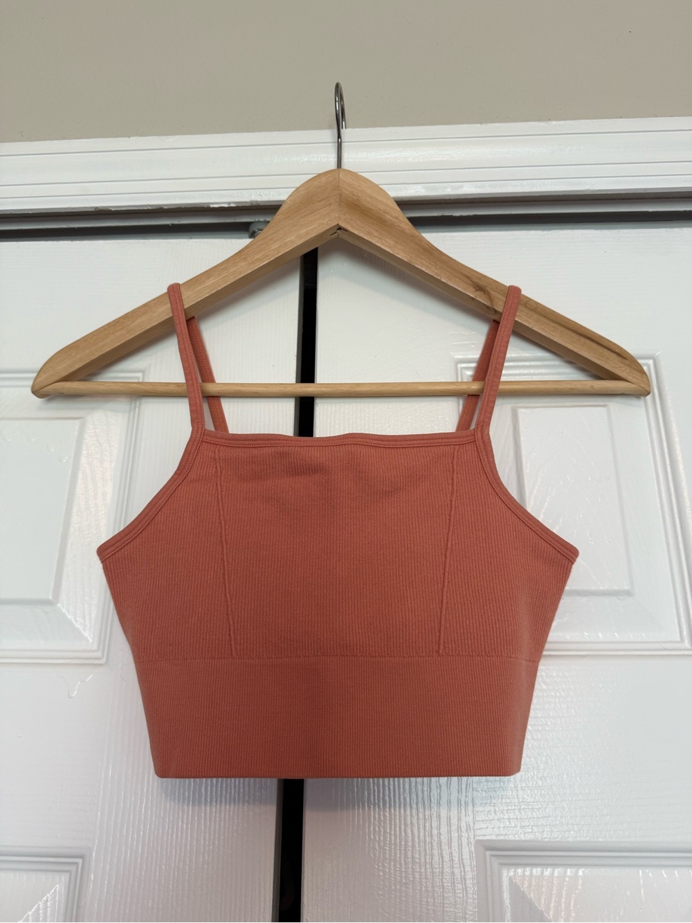 Ribbed Square-Neck Cropped Tank Top - Rust